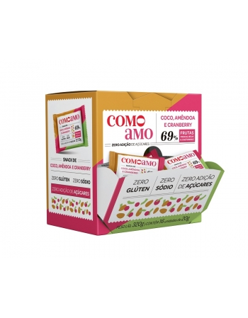 Snack Doce Coco, Amêndoas e Cranberry Zero - ComoAmo- Display 16 X 20g