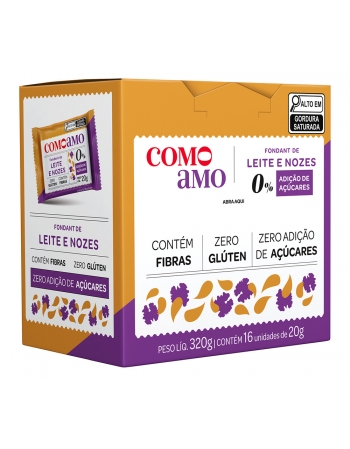 Fondant de Leite com Nozes Zero - ComoAmo - Display 16 X 20g