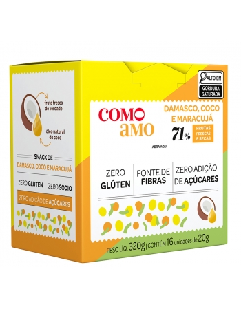 Snack Doce Coco, Damasco e Maracujá Zero - ComoAmo- Display 16 X 20g