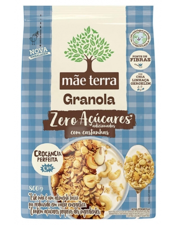 Granola Integral com Castanhas Zero Açúcar - MÃE TERRA - Pacote de 800g
