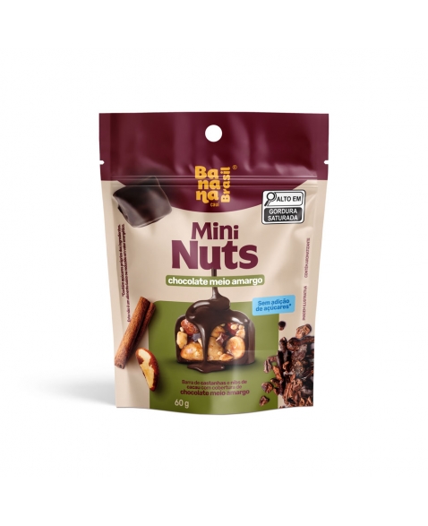 Mini Barra Nuts Chocolate Meio Amargo - BANANA BRASIL - Pouch 60g