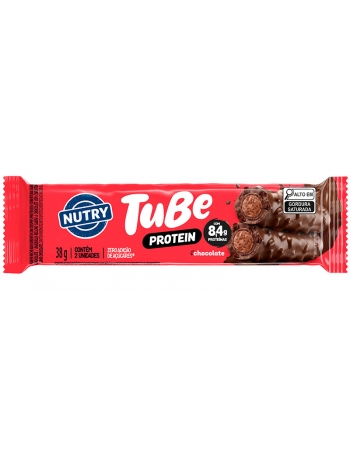 Tubo de Proteína Tube Chocolate - NUTRY - Display 12 x 38g Com 8,4g de Proteína e Zero Açúcar
