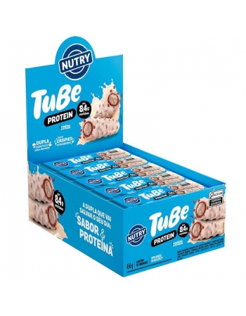 Tubo de Proteína Tube Cookies & Cream - NUTRY - Display 12 x 38g Com 8,4g de Proteína e Zero Açúcar