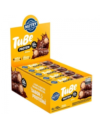 Tubo de Proteína Tube Paçoca - NUTRY - Display 12 x 38g Com 8,4g de Proteína e Zero Açúcar