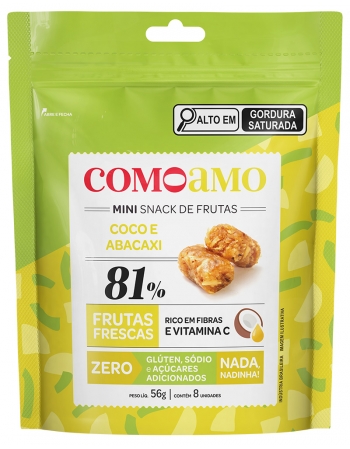 Snack Mini Coco e Abacaxi - ComoAmo - Pouch 56g