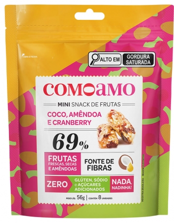 Snack Mini Coco, Amêndoas e Cranberry - ComoAmo - Pouch 56g