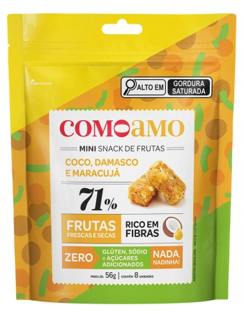 Snack Mini Coco, Damasco e Maracujá - ComoAmo - Pouch 56g