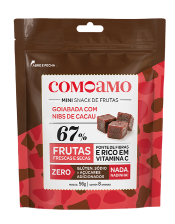 Snack Mini Goiabada com Nibs de Cacau - ComoAmo - Pouch 56g