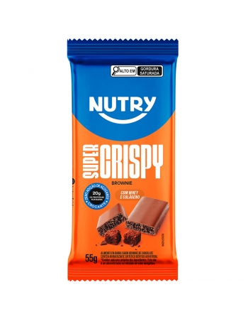 Barra de Proteína Super Crispy Brownie - Nutry - 12 x 55g - Com 20g de Proteína, Whey, Colágeno e Zero Adição de Açúcares