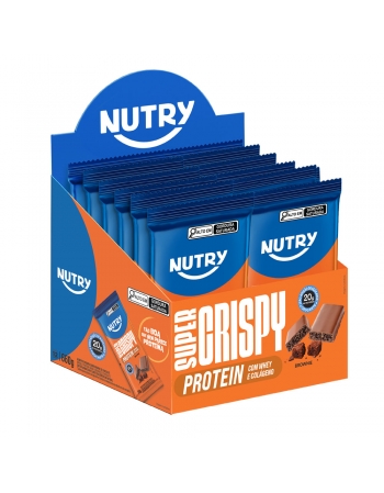 Barra de Proteína Super Crispy Brownie - Nutry - 12 x 55g - Com 20g de Proteína, Whey, Colágeno e Zero Adição de Açúcares