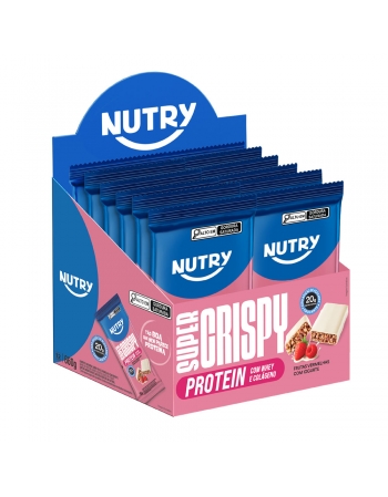 Barra de Proteína Super Crispy Frutas Vermelhas e Iogurte - Nutry - 12x55g - Com 20g de Proteína, Whey, Colágeno e Zero