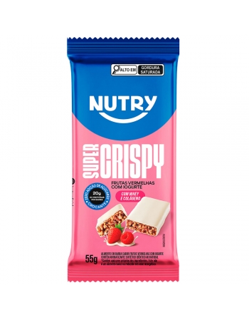 Barra de Proteína Super Crispy Frutas Vermelhas e Iogurte - Nutry - 12x55g - Com 20g de Proteína, Whey, Colágeno e Zero