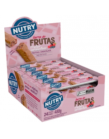 Barra De Frutas Nutry Frutas Vermelhas - Nutrimental - Display 24 x 20g Com Frutas, Chocolate e Aveia