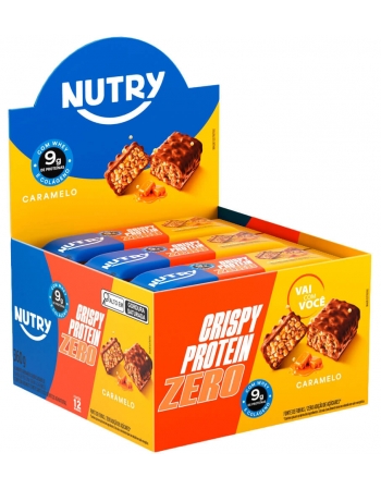 Barra de Proteína Crispy Zero Caramelo - Nutry - 12 x 30g - Com 9g de Proteína, Whey, Colágeno e Zero Adição de Açúcares