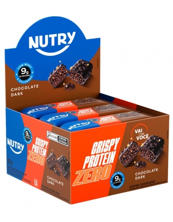 Barra de Proteína Crispy Zero Chocolate Dark - Nutry - 12 x 30g - Com 9g de Proteína, Whey, Colágeno e Zero Adição de Açúcares