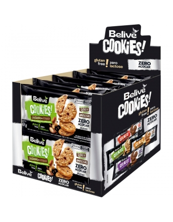 Cookies Castanha e Chocolate Zero Adição de Açúcares - Belive - Display 10 x 67g - Sem Glúten, Zem Lactose