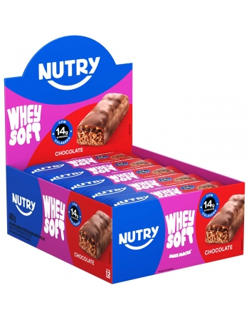 Barra de Proteína Whey Soft Chocolate - Nutry - 12 x 40g - Com 14g de Proteína, Whey, Colágeno e Zero Adição de Açúcares