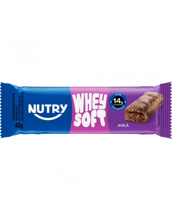 Barra de Proteína Whey Soft Avelã - Nutry - 12 x 40g - Com 14g de Proteína, Whey, Colágeno e Zero Adição de Açúcares