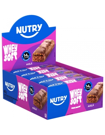 Barra de Proteína Whey Soft Avelã - Nutry - 12 x 40g - Com 14g de Proteína, Whey, Colágeno e Zero Adição de Açúcares