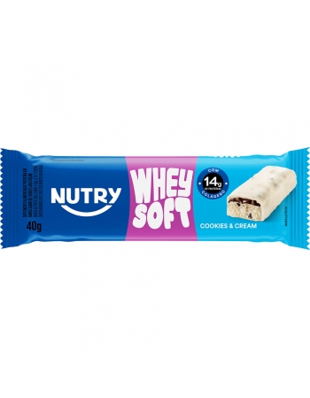 Barra de Proteína Whey Soft Cookies & Cream - Nutry - 12 x 40g - Com 14g de Proteína, Whey, Colágeno e Zero Adição de Açúcares