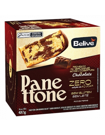 Panetone com Recheio de Brownie e Cobertura de Chocolate - Belive - 420g - Sem glúten, zero adição de açúcares e zero lactose