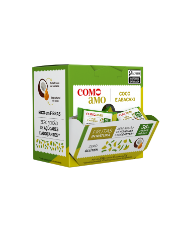 Snack Doce Coco e Abacaxi Zero Adição de Açúcares e 36% Fibras - ComoAmo - Display 16 X 20g