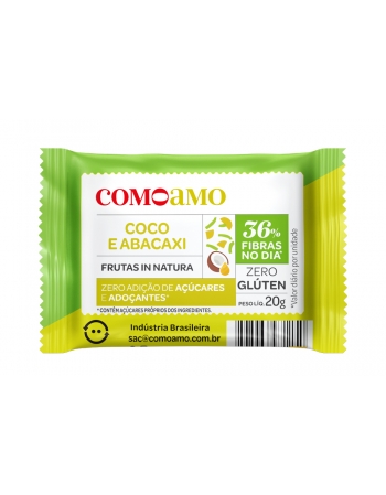 Snack Doce Coco e Abacaxi Zero Adição de Açúcares e 36% Fibras - ComoAmo - Display 16 X 20g
