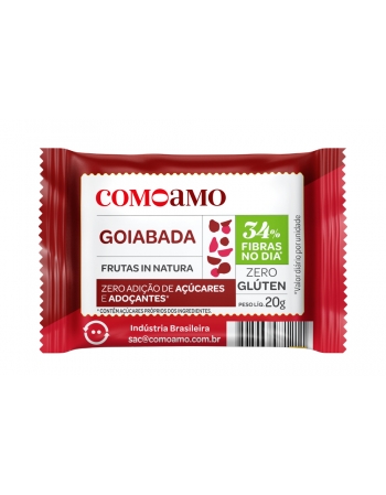 Snack Doce Goiabada Zero Adição de Açúcares e 34% Fibras - ComoAmo - Display 16 X 20g