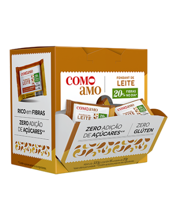 Fondant de Leite com 20% Fibras e Zero Adição de Açúcares - ComoAmo - Display 16 X 20g