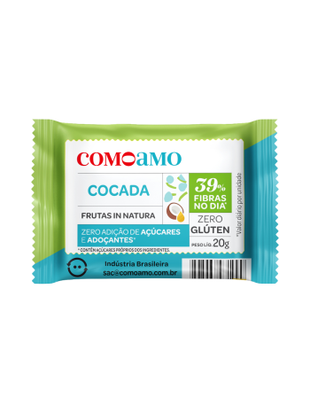 Snack Doce Cocada Zero Adição de Açúcares e 39% Fibras - ComoAmo - Display 16 X 20g