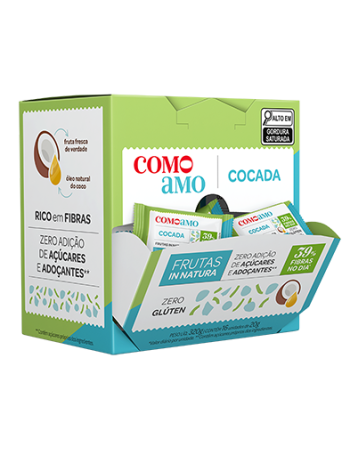 Snack Doce Cocada Zero Adição de Açúcares e 39% Fibras - ComoAmo - Display 16 X 20g