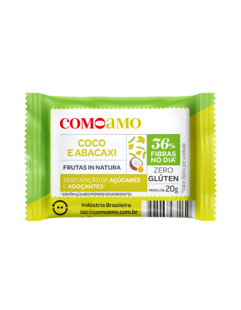 Snack Doce Coco e Abacaxi Zero Adição de Açúcares e 36% Fibras - ComoAmo - Display 16 X 20g