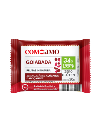 Snack Doce Goiabada Zero Adição de Açúcares e 34% Fibras - ComoAmo - Display 16 X 20g