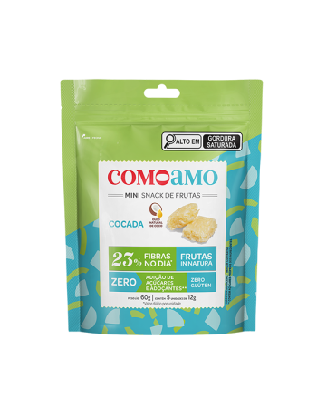 Snack Mini Cocada com 23% Fibras e Zero Adição de Açúcares - ComoAmo - Pouch 60g
